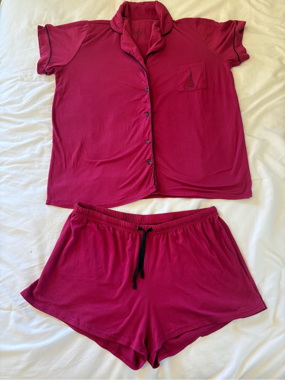 Women’s Short Sleeve Two-Piece Pajama Set - Raspberry Size XL